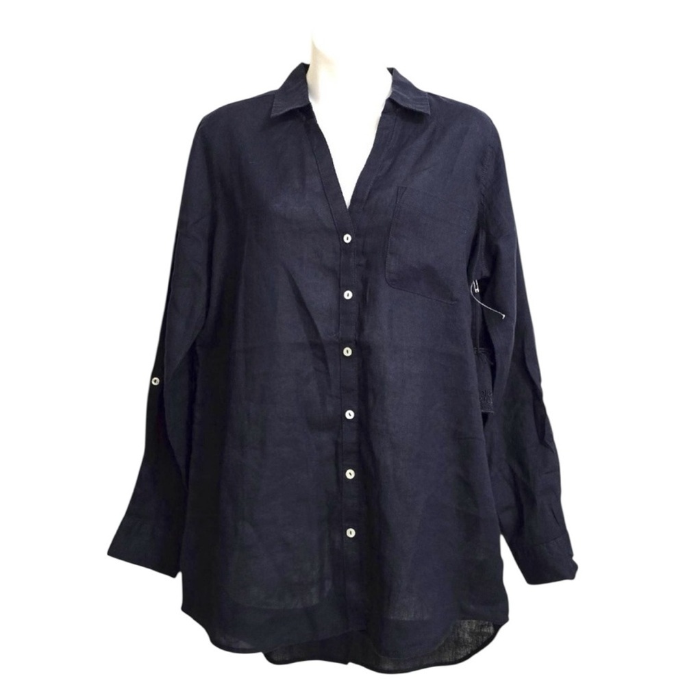 Sigrid Olsen Navy Blue Linen Pants Top M - Picture 3 of 9